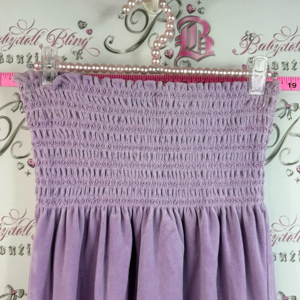 Juicy Couture mini dress terry cloth towel Lavender Smocked Tube ribbon tie up - Picture 8 of 13